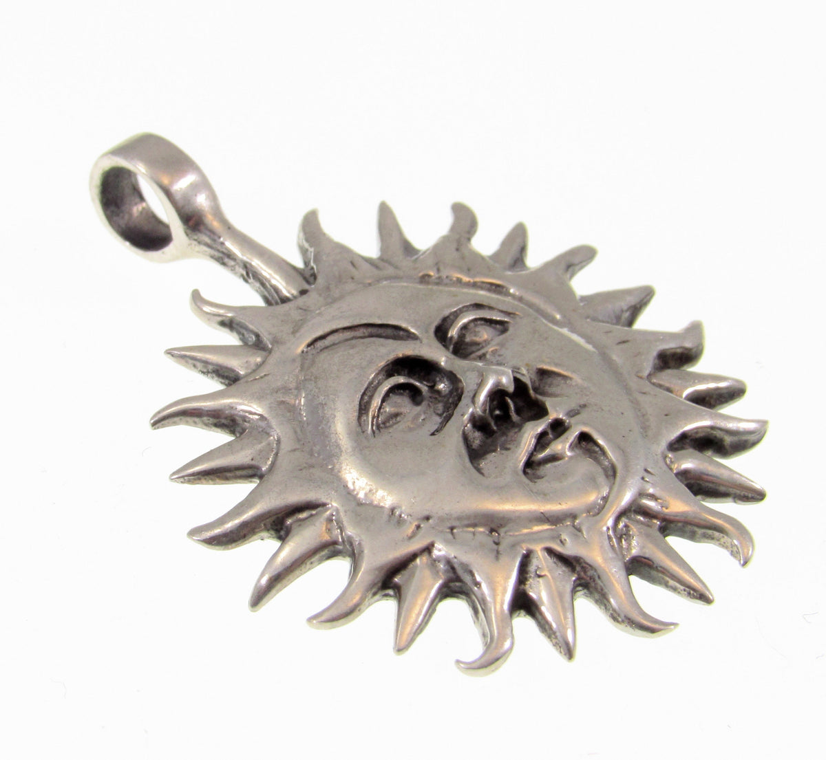 Solid 925 Sterling Silver Sun & Moon Faces Pendant – Celestial Necklace Amulet, Solar / Lunar Jewelry