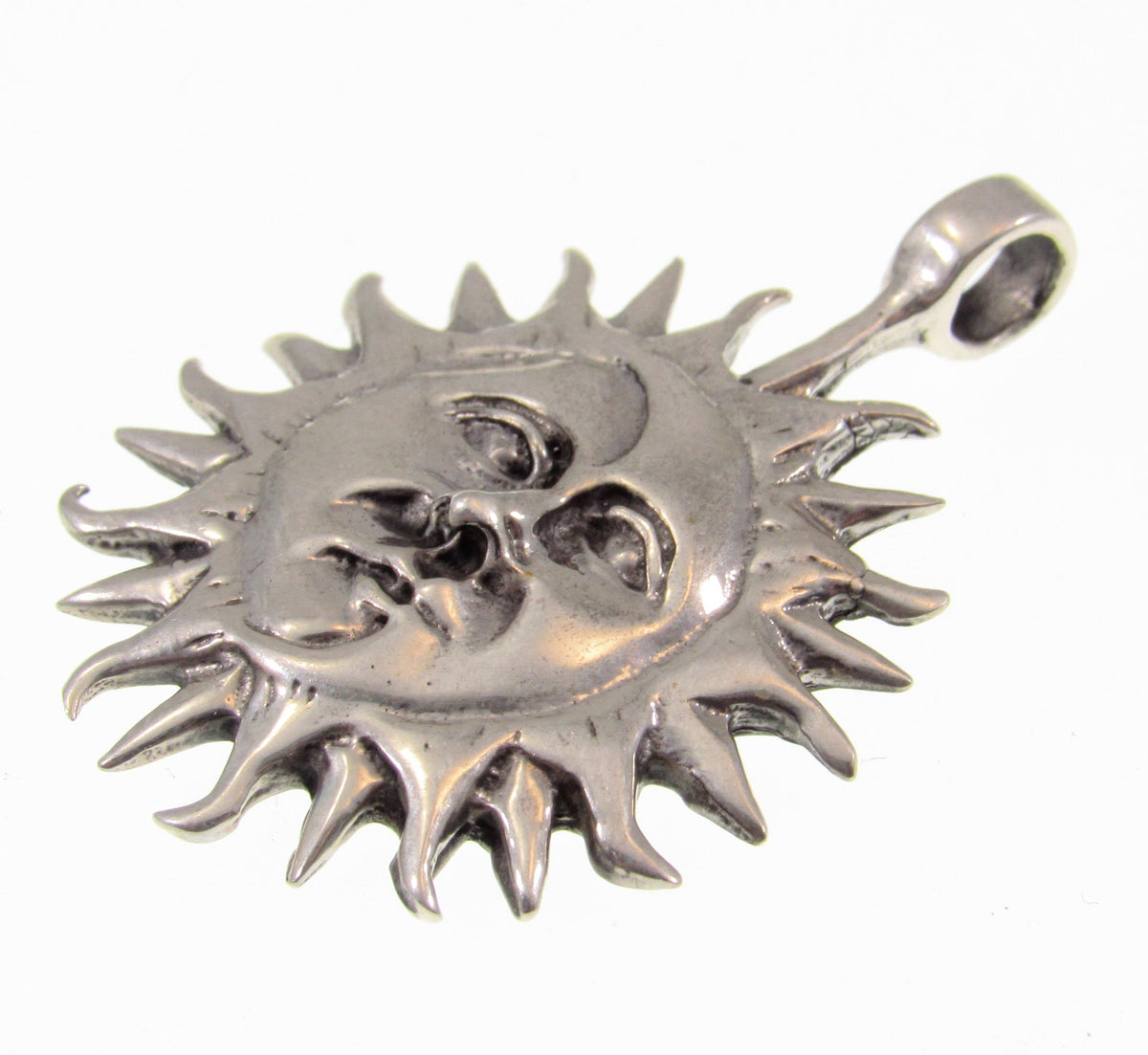 Solid 925 Sterling Silver Sun & Moon Faces Pendant – Celestial Necklace Amulet, Solar / Lunar Jewelry