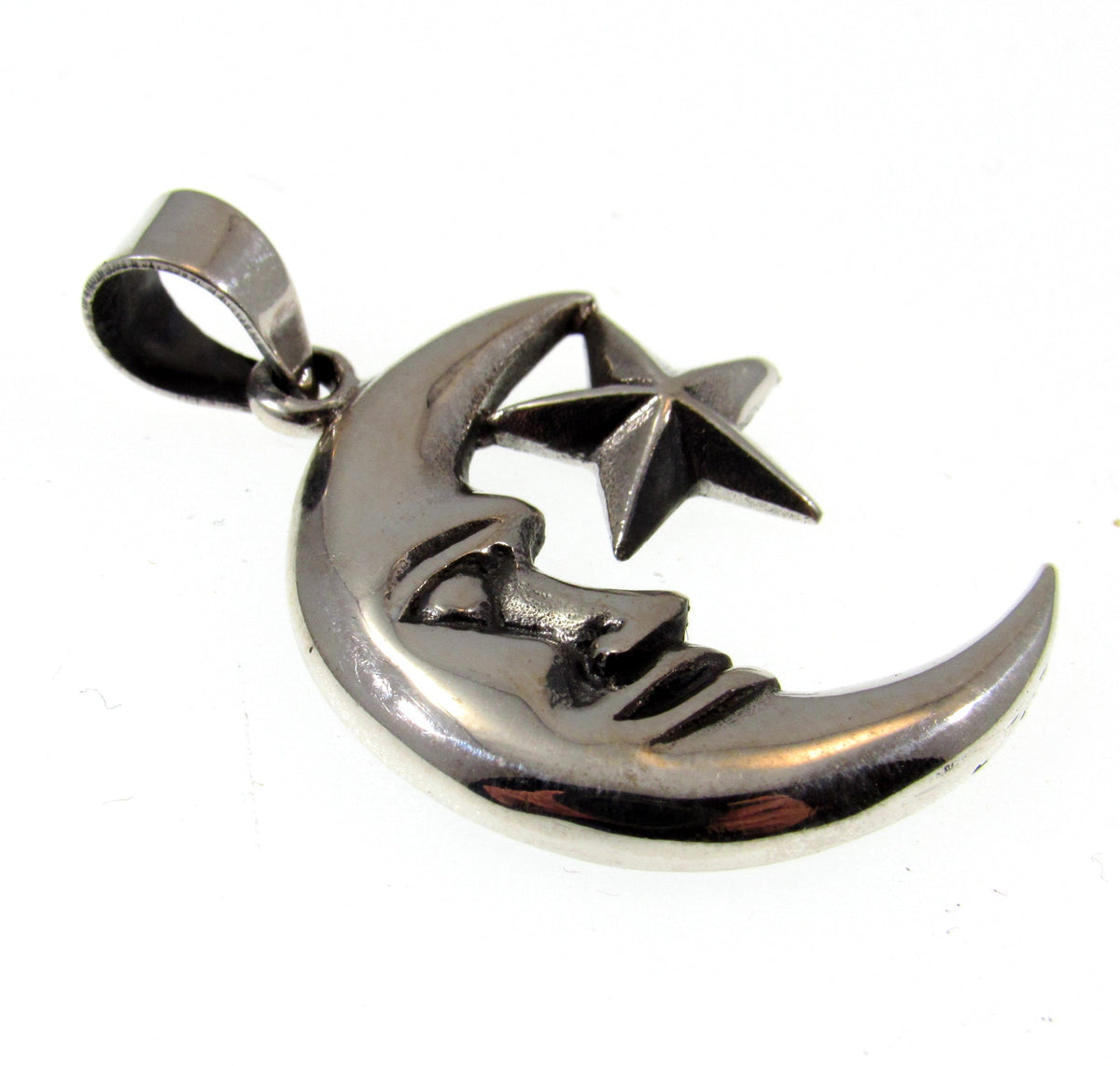 Solid 925 Sterling Silver Crescent Moon and Star Pendant, Gothic Celestial Amulet, Witchy Jewelry