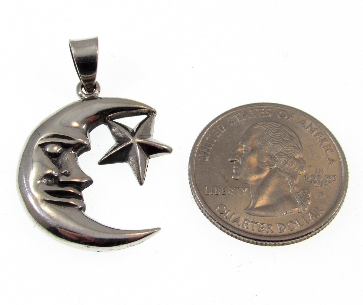 Solid 925 Sterling Silver Crescent Moon and Star Pendant, Gothic Celestial Amulet, Witchy Jewelry