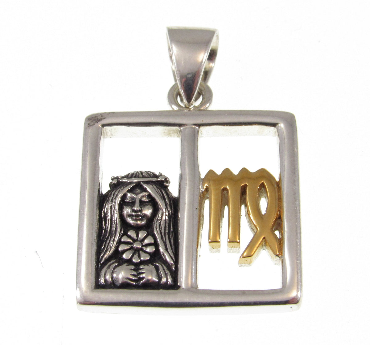 Solid 925 Sterling Silver Virgo Zodiac Pendant With 14K Gold Accents, Virgo Astrology Jewelry