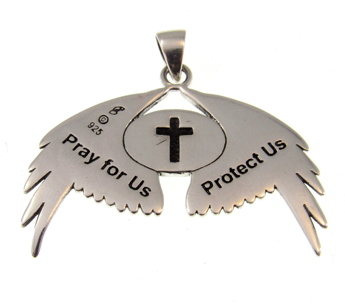 Solid 925 Sterling Silver Virgo Glyph Angel Wings Pendant, Zodiac Astrology Protection Amulet