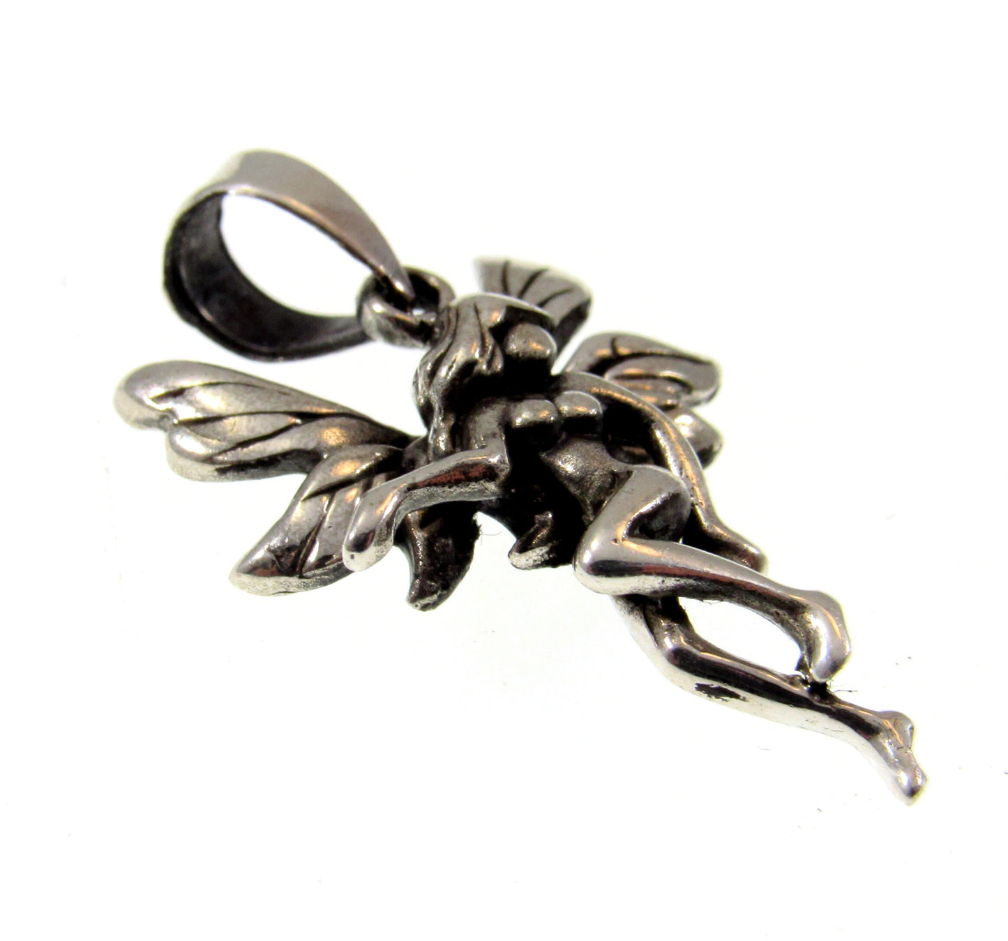 Solid 925 Sterling Silver Magical Nude Fairy Pendant, Handcrafted Mythological Naked Faerie Charm