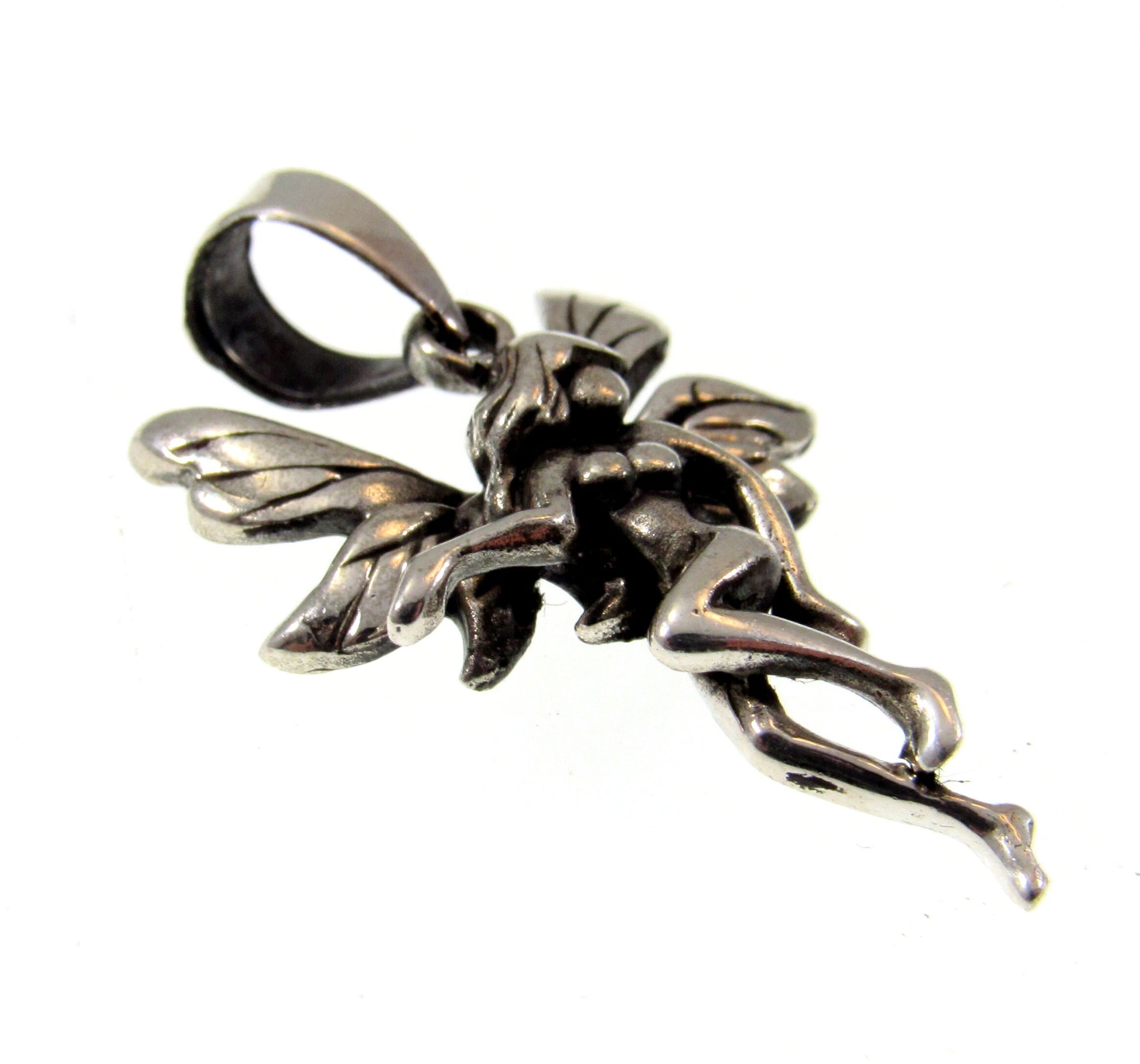 Solid 925 Sterling Silver Magical Nude Fairy Pendant, Handcrafted Mythological Naked Faerie Charm