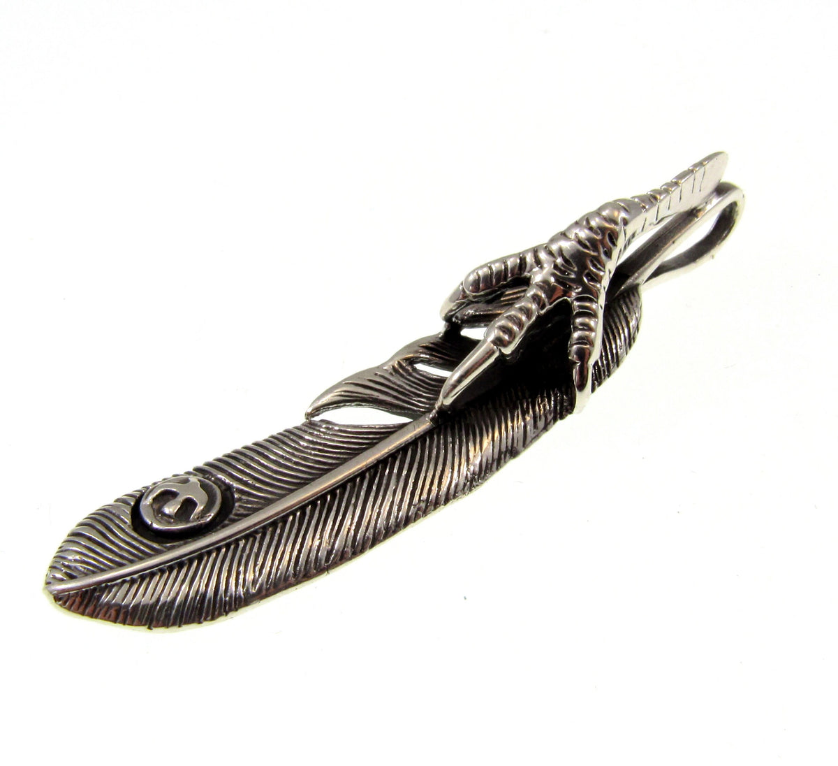 Solid 925 Sterling Silver Eagle Claw & Feather Slide Pendant – Native-Style Hawk Talon Feather Amulet