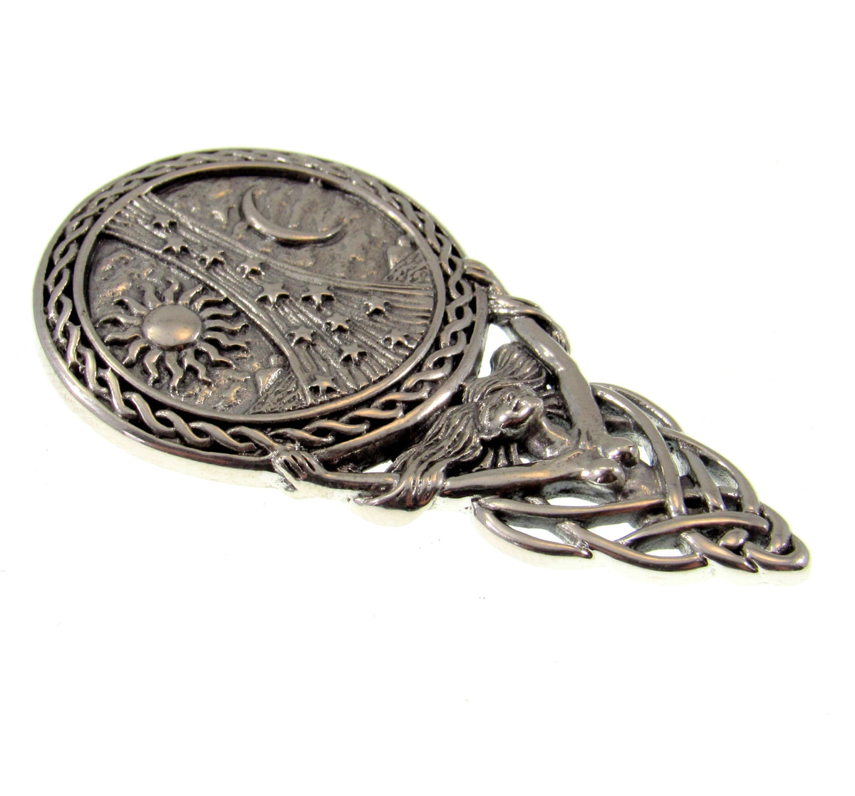 Solid 925 Sterling Silver Goddess Sun Moon & Stars Pagan Amulet, Gothic Celestial Jewelry