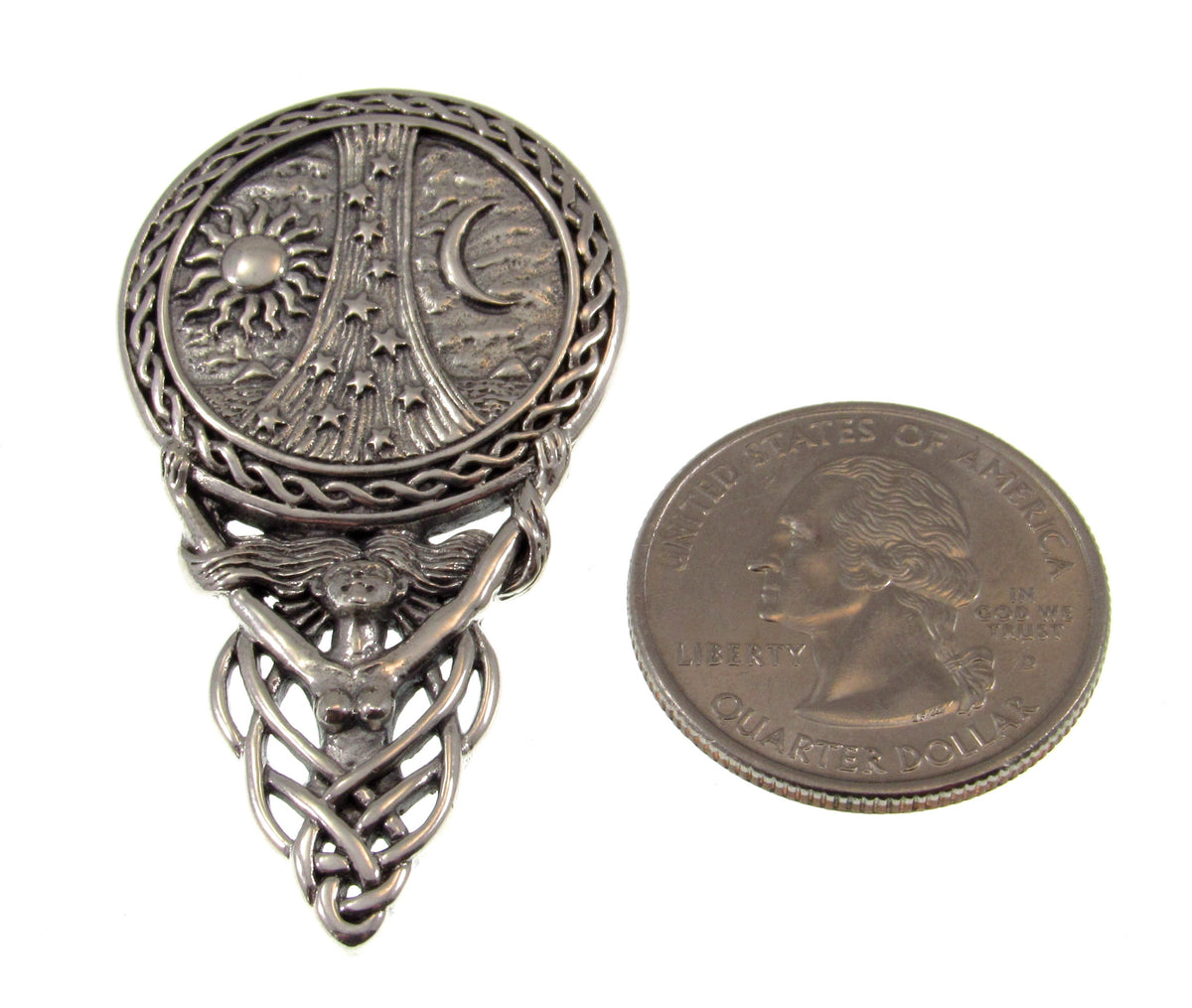 Solid 925 Sterling Silver Goddess Sun Moon & Stars Pagan Amulet, Gothic Celestial Jewelry