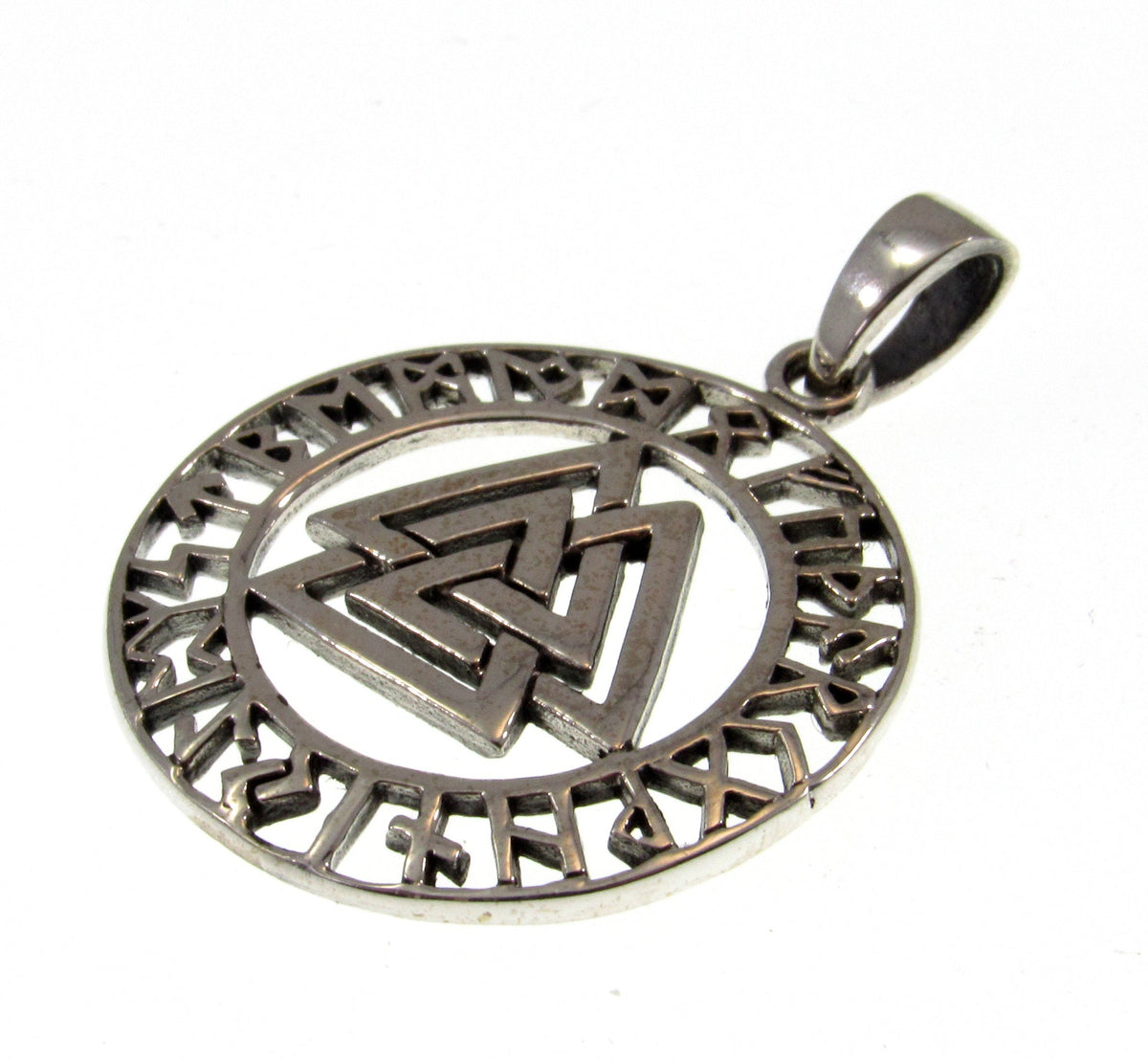 Solid 925 Sterling Silver Viking Valknut Pendant With Elder Futhark Runes , Norse Runic Alphabet Amulet, Pagan Spiritual Necklace Charm
