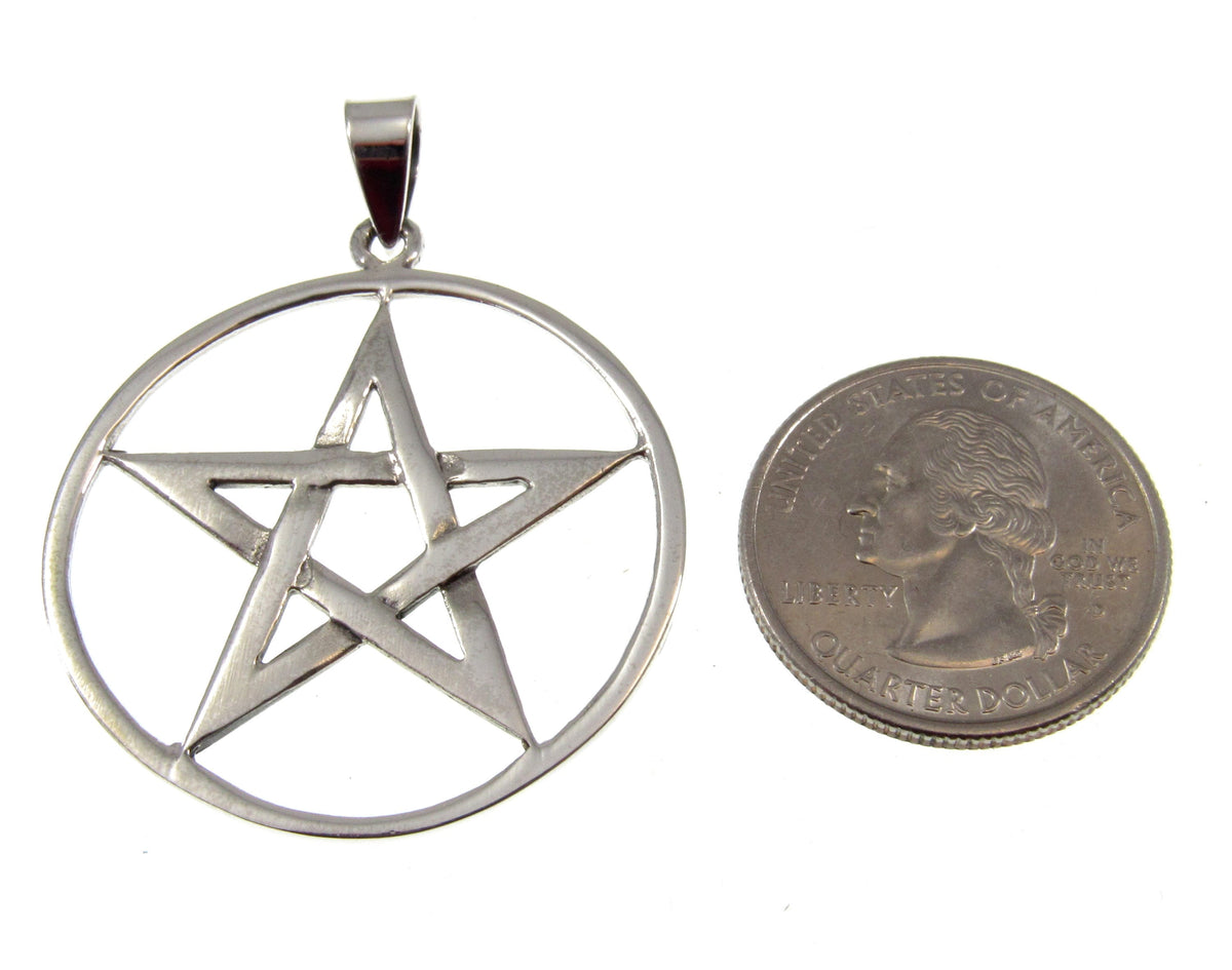 Solid 925 Sterling Silver Classic Pentacle Pendant – Wiccan Protection Pentagram, Pagan Witchcraft Talisman Jewelry