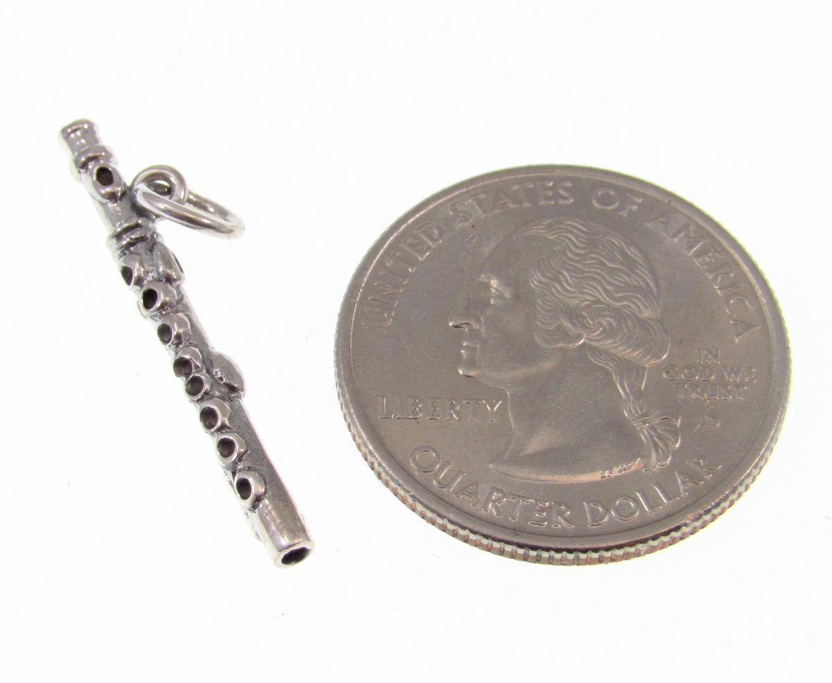 Solid 925 Sterling Silver Flute Charm – Handcrafted Musician Jewelry Gift for Flutist & Unique Music Lover Pendant