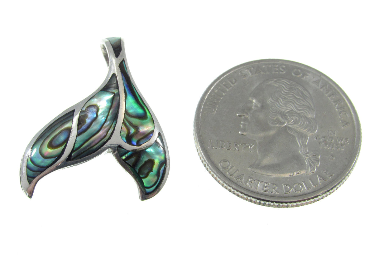 Solid 925 Sterling Silver Whale Tail Slide Pendant With Inlaid Paua (Abalone) Shell or Mother of Pearl