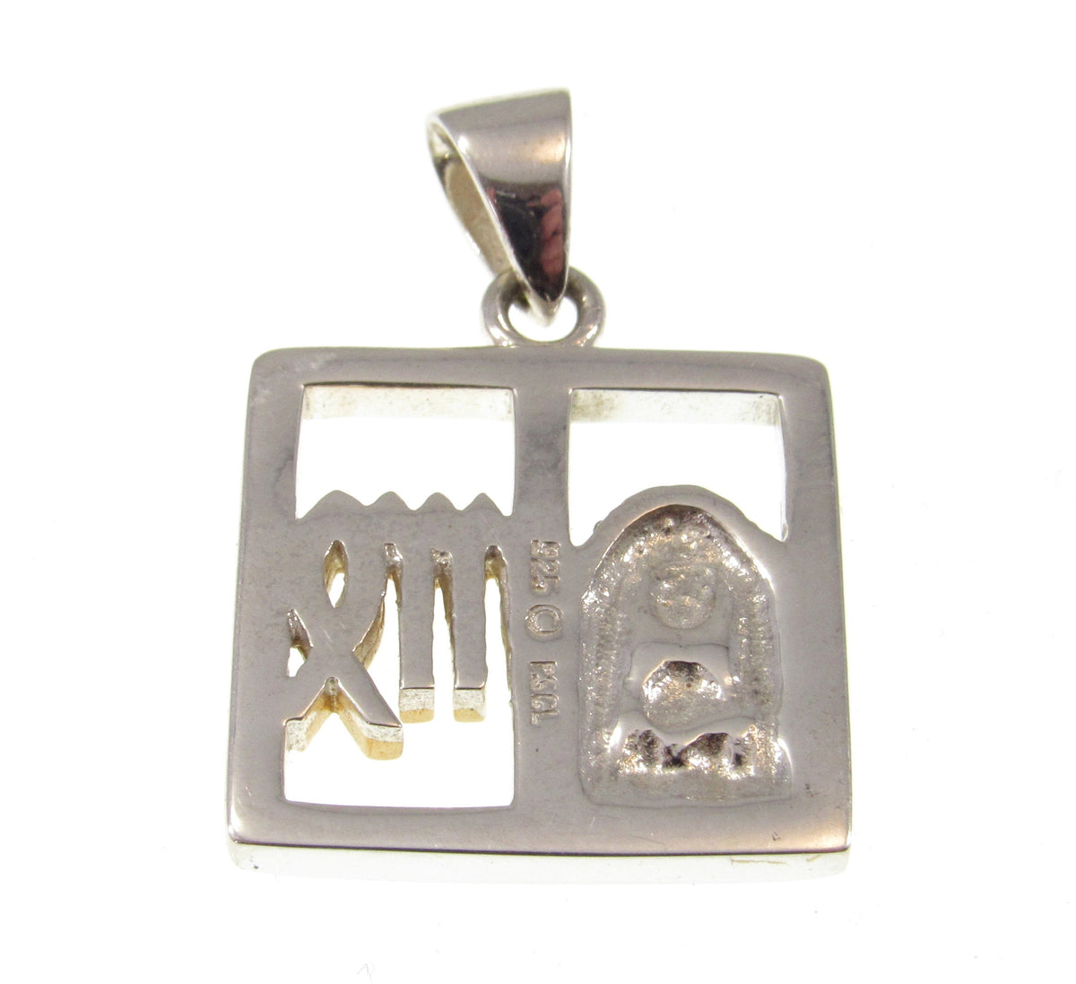 Solid 925 Sterling Silver Virgo Zodiac Symbol Pendant With 14K Gold Accents, Maiden Astraea and M Sign
