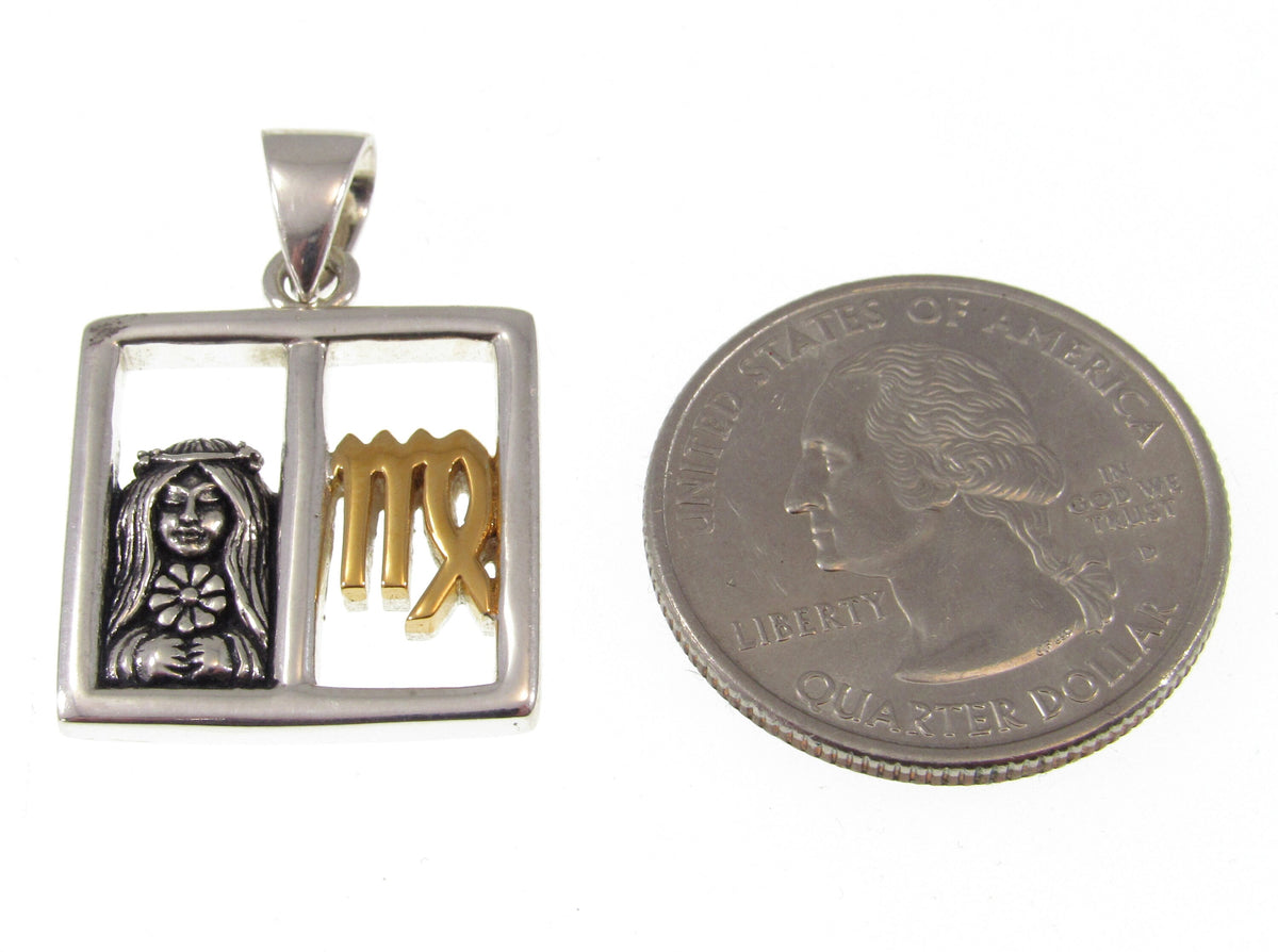 Solid 925 Sterling Silver Virgo Zodiac Pendant With 14K Gold Accents, Virgo Astrology Jewelry