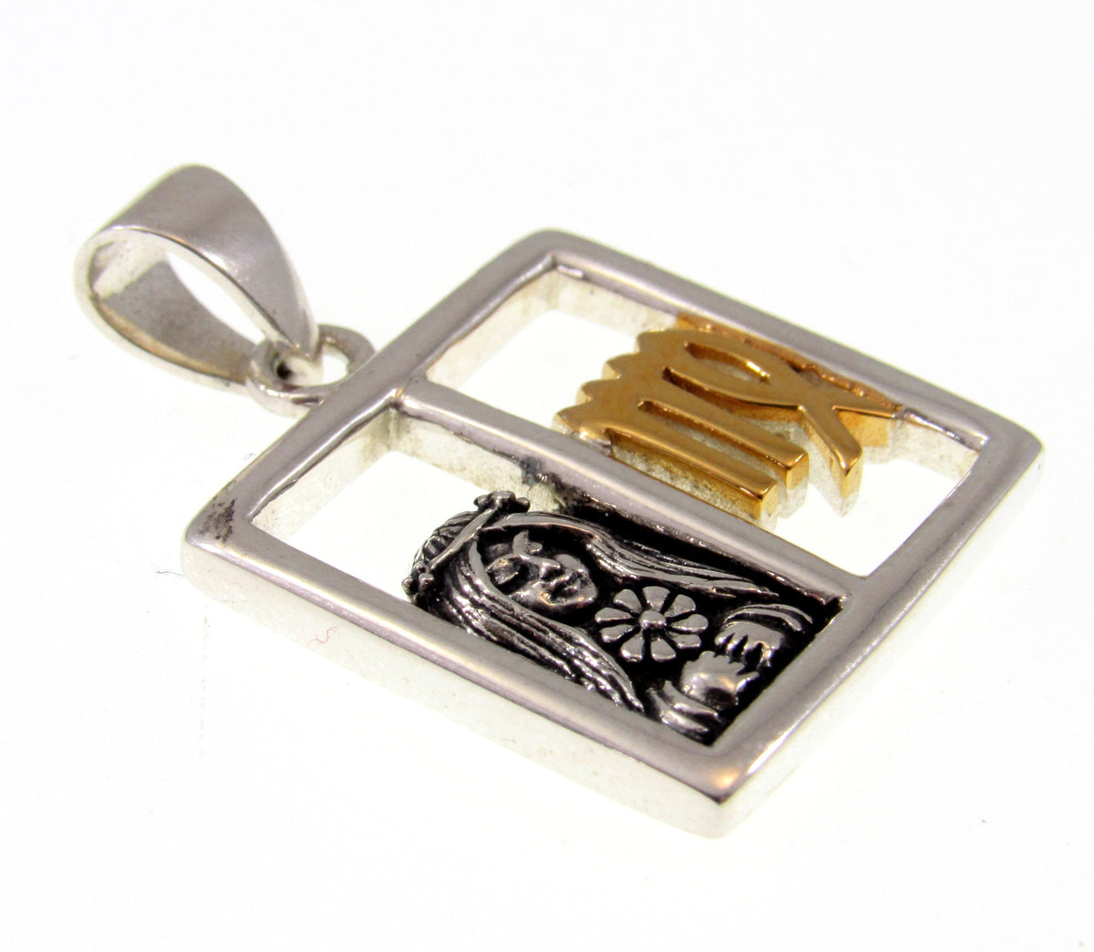 Solid 925 Sterling Silver Virgo Zodiac Pendant With 14K Gold Accents, Virgo Astrology Jewelry