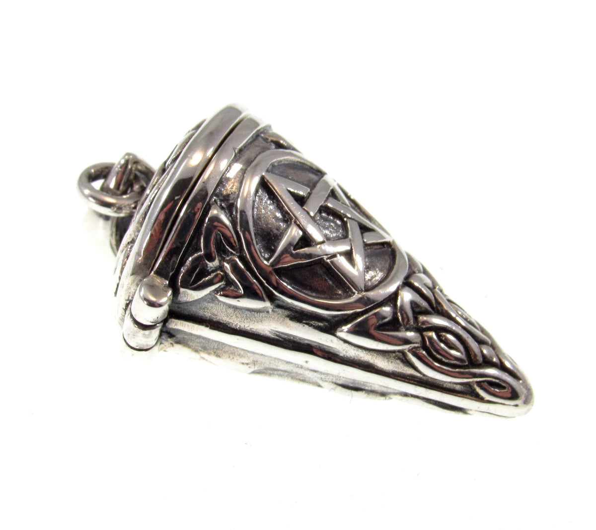 Solid 925 Sterling Silver Pentacle Pendulum, Secret Locket Compartment, Wiccan Pagan Talisman