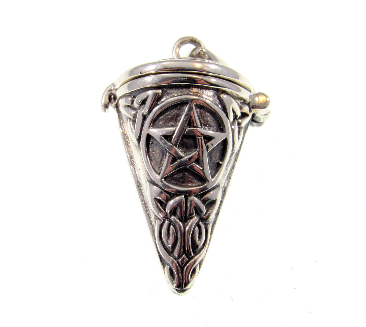 Solid 925 Sterling Silver Pentacle Pendulum, Secret Locket Compartment, Wiccan Pagan Talisman