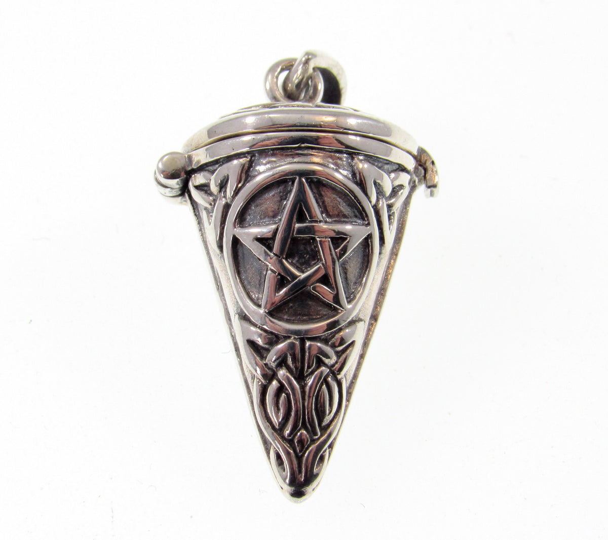 Solid 925 Sterling Silver Pentacle Pendulum, Secret Locket Compartment, Wiccan Pagan Talisman