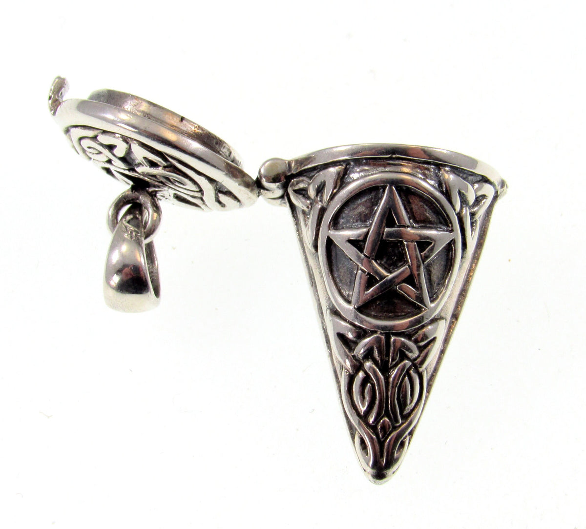 Solid 925 Sterling Silver Pentacle Pendulum, Secret Locket Compartment, Wiccan Pagan Talisman
