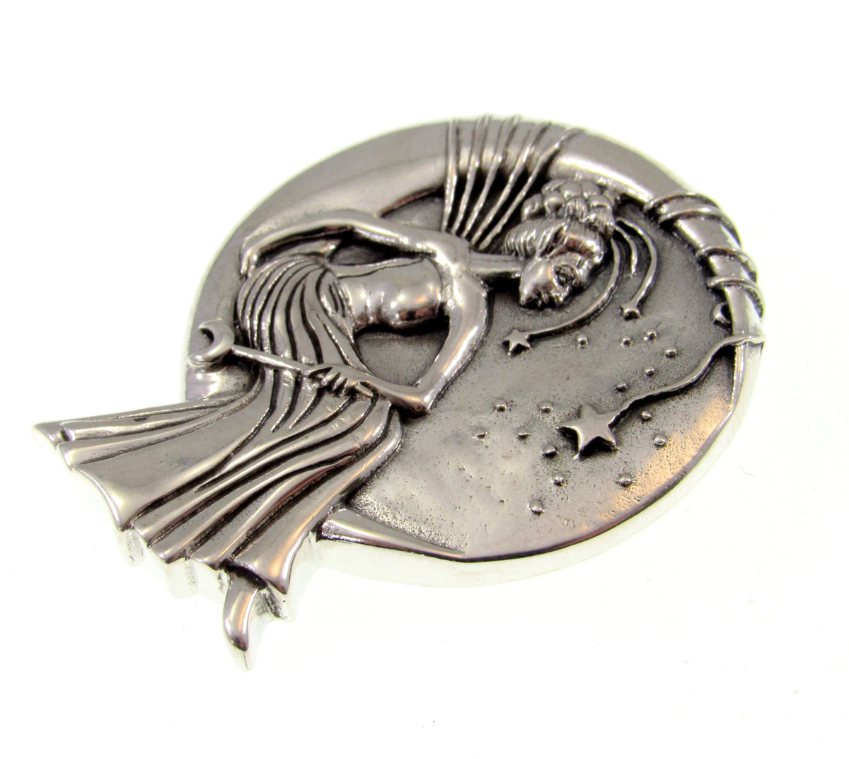 Solid 925 Sterling Silver Moon Fairy Pendant, Art Deco Star Goddess, Celestial Witch Jewelry