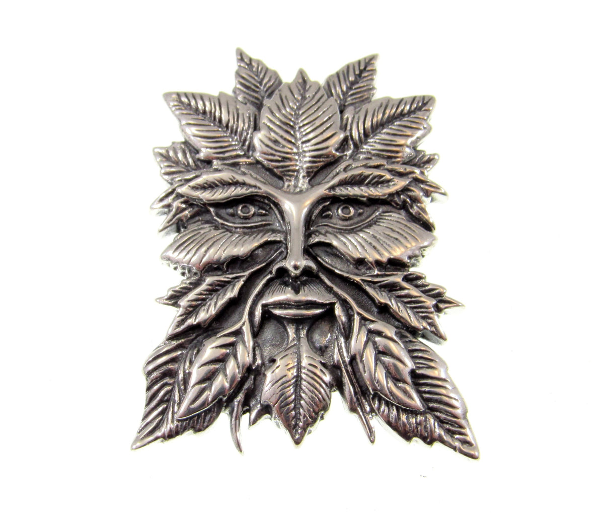 Solid 925 Sterling Silver Green Man Slide Pendant, Celtic Cernunnos Magick Amulet, Symbol of Rebirth