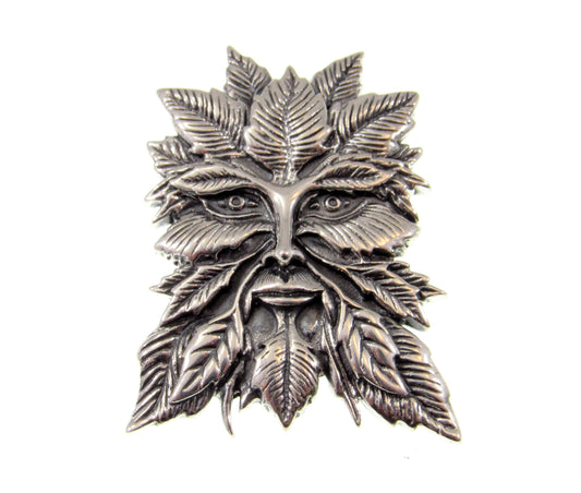 Solid 925 Sterling Silver Green Man Slide Pendant, Celtic Cernunnos Magick Amulet, Symbol of Rebirth