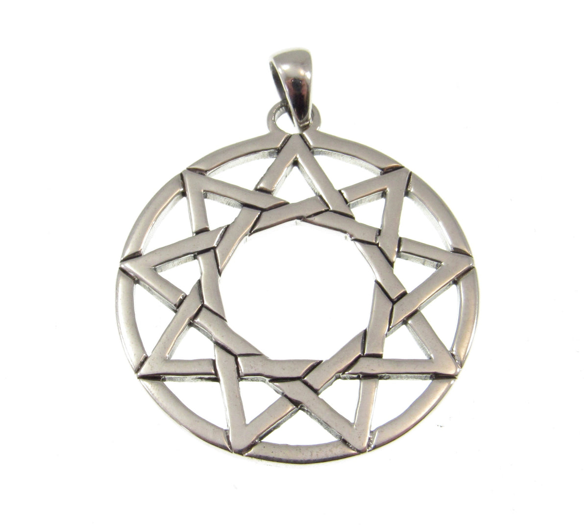 Solid 925 Sterling Silver Enneagram Pendant, Ninefold Star Sacred Geometry Amulet