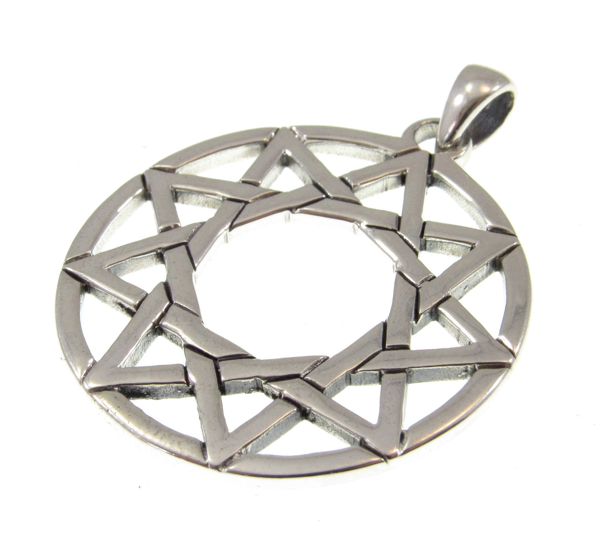 Solid 925 Sterling Silver Enneagram Pendant, Ninefold Star Sacred Geometry Amulet