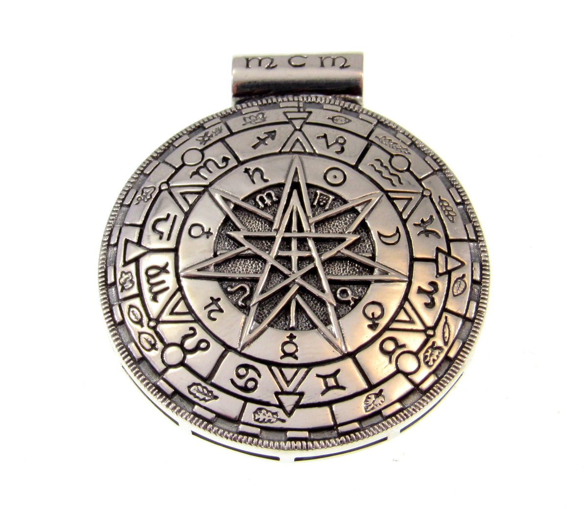 Solid 925 Sterling Silver Magic Circle Pendant, Pagan Witchcraft Amulet Designed by Oberon Zell