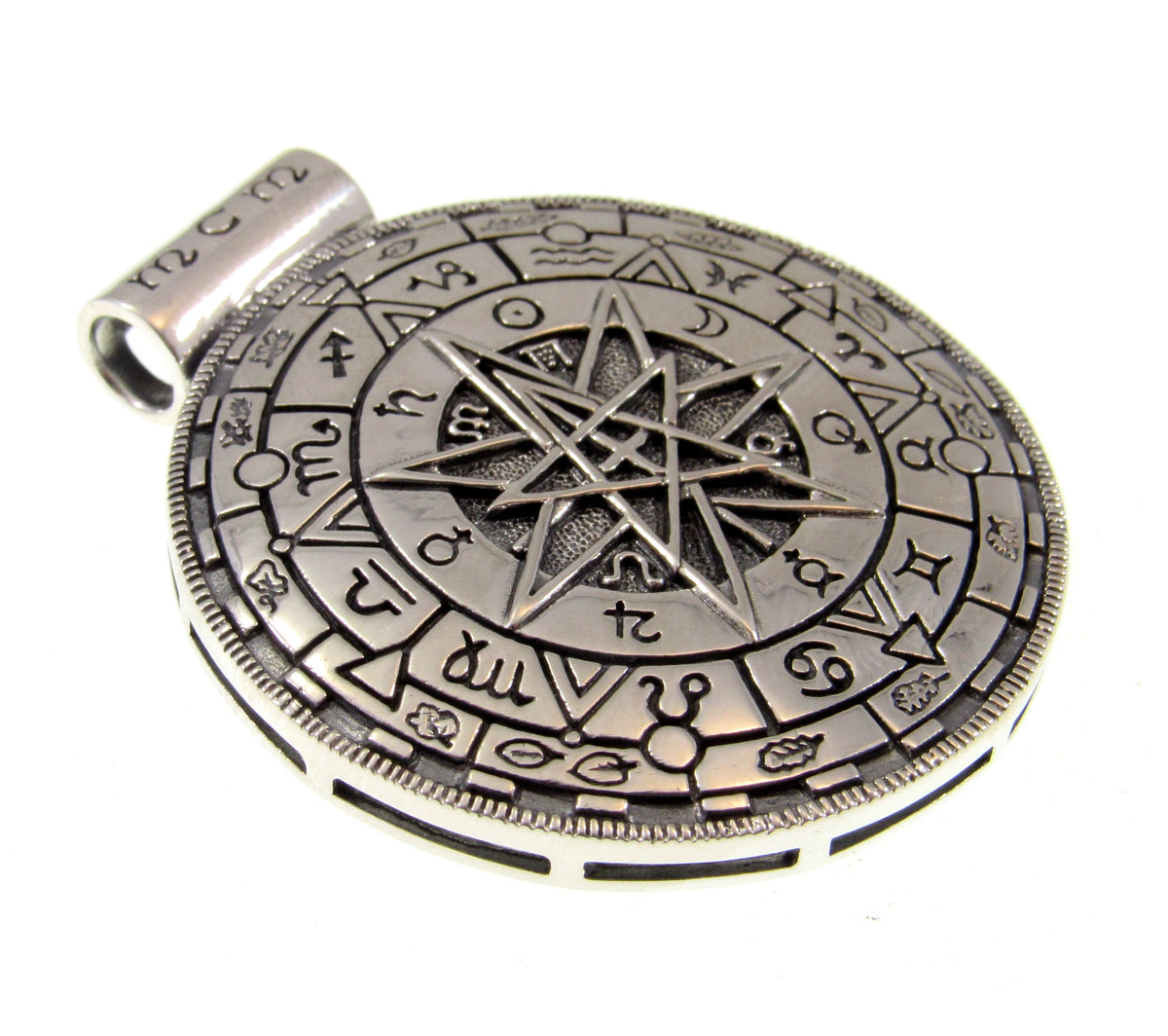 Solid 925 Sterling Silver Magic Circle Pendant, Pagan Witchcraft Amulet Designed by Oberon Zell