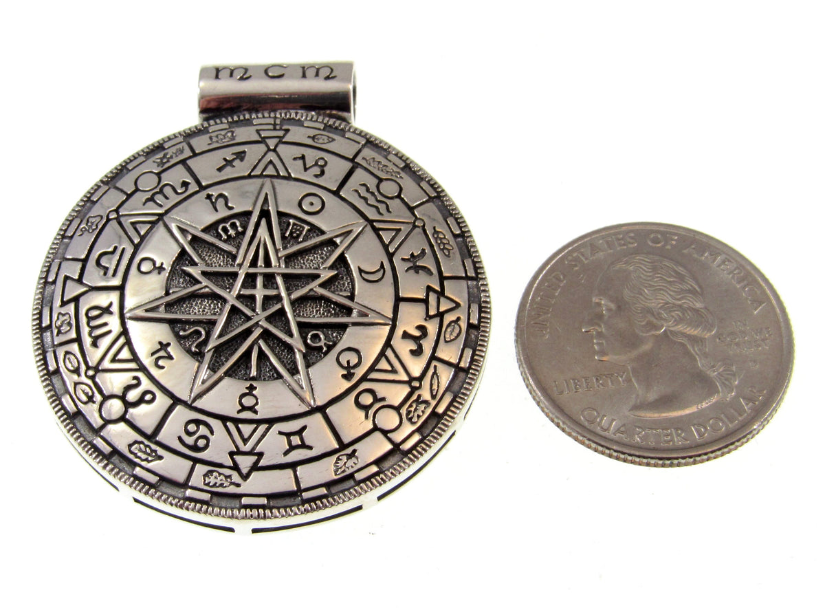 Solid 925 Sterling Silver Magic Circle Pendant, Pagan Witchcraft Amulet Designed by Oberon Zell