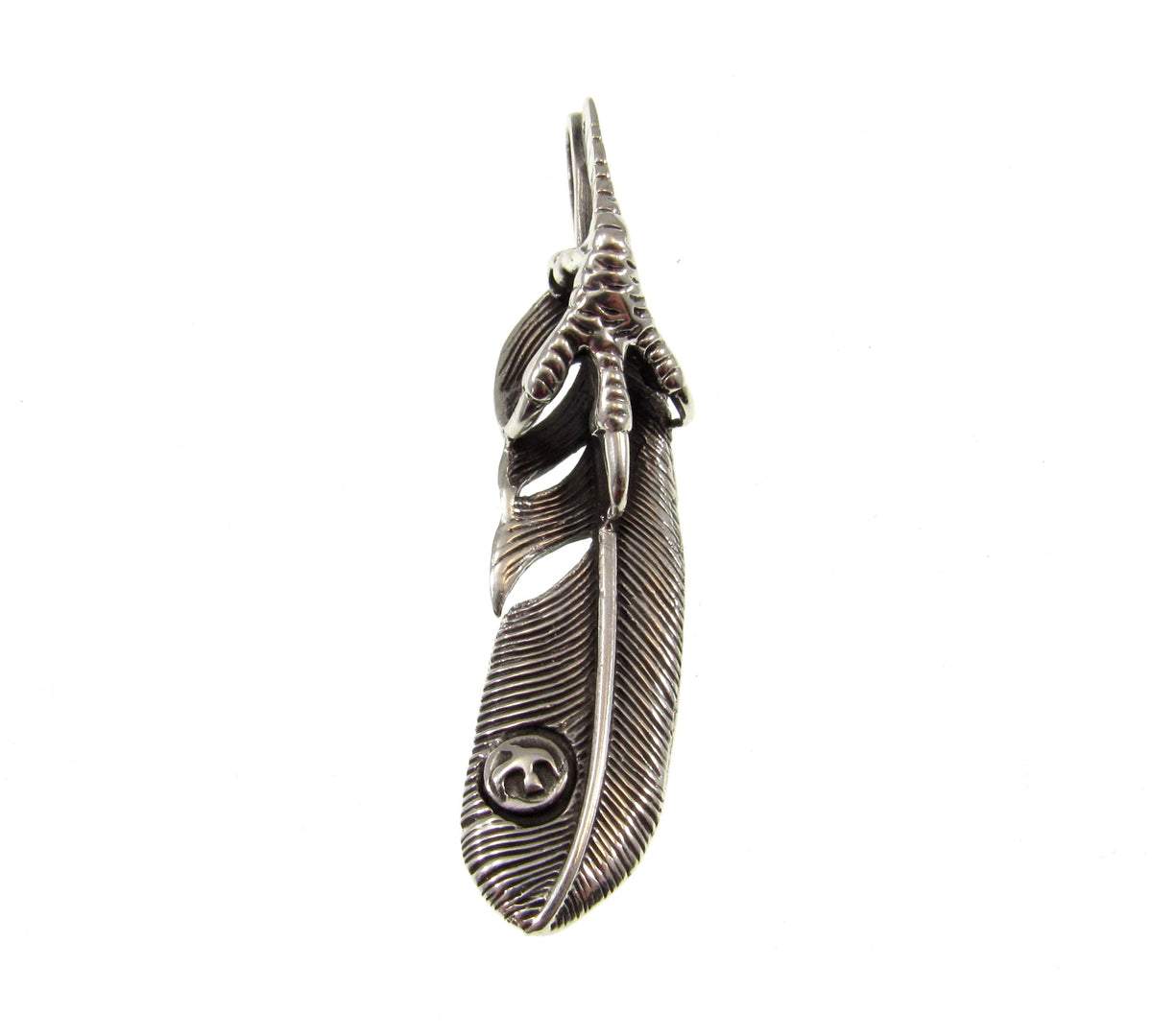 Solid 925 Sterling Silver Eagle Claw & Feather Slide Pendant – Native-Style Hawk Talon Feather Amulet