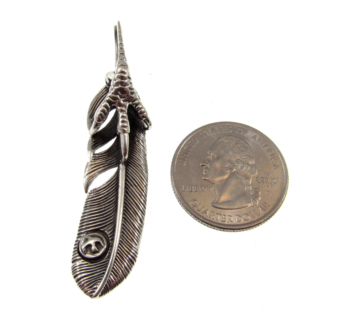 Solid 925 Sterling Silver Eagle Claw & Feather Slide Pendant – Native-Style Hawk Talon Feather Amulet