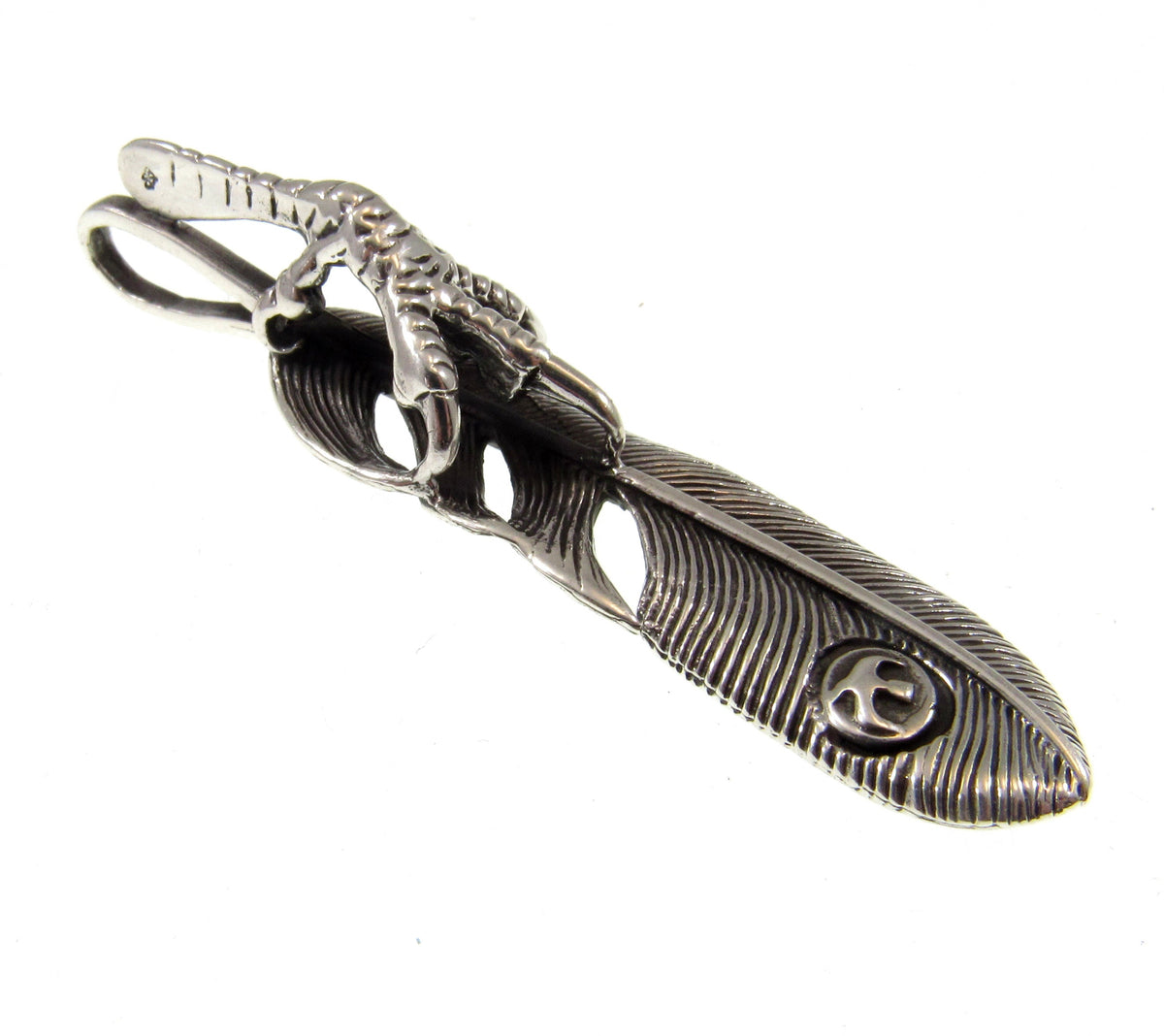 Solid 925 Sterling Silver Eagle Claw & Feather Slide Pendant – Native-Style Hawk Talon Feather Amulet