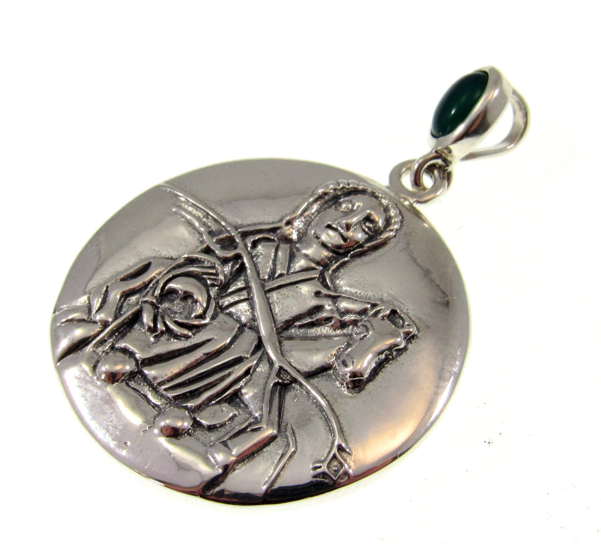 Solid 925 Sterling Silver Epona The Celtic Horse Goddess Pendant, Rhiannon Amulet with Emerald Glass Bale