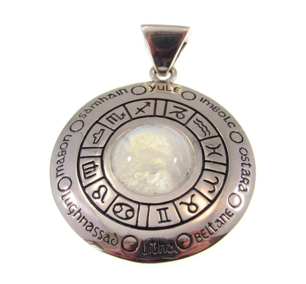 Solid 925 Sterling Silver Wheel of the Year Zodiac Pendant With Amethyst or Moonstone