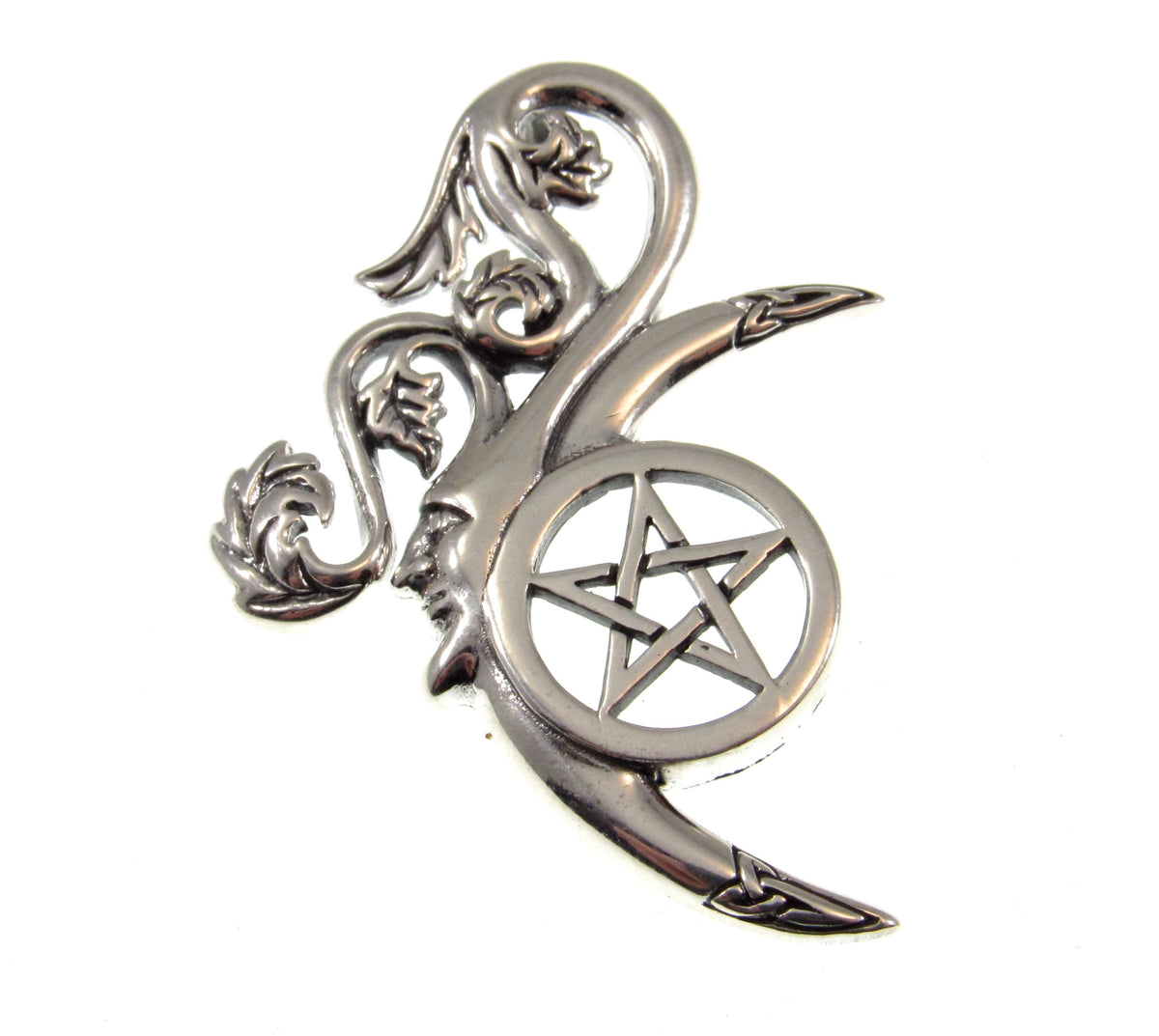 Solid 925 Sterling Silver Green Man Pentacle Pendant, Celtic Talisman, Wiccan Pagan Amulet