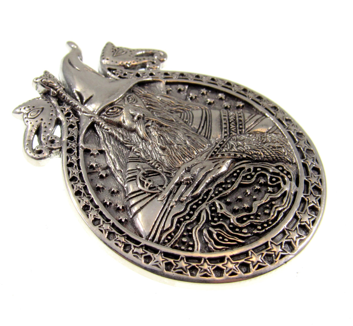 Solid 925 Sterling Silver Wizard Pendant, Arcane Sorcerer Talisman, Magical Mage Amulet