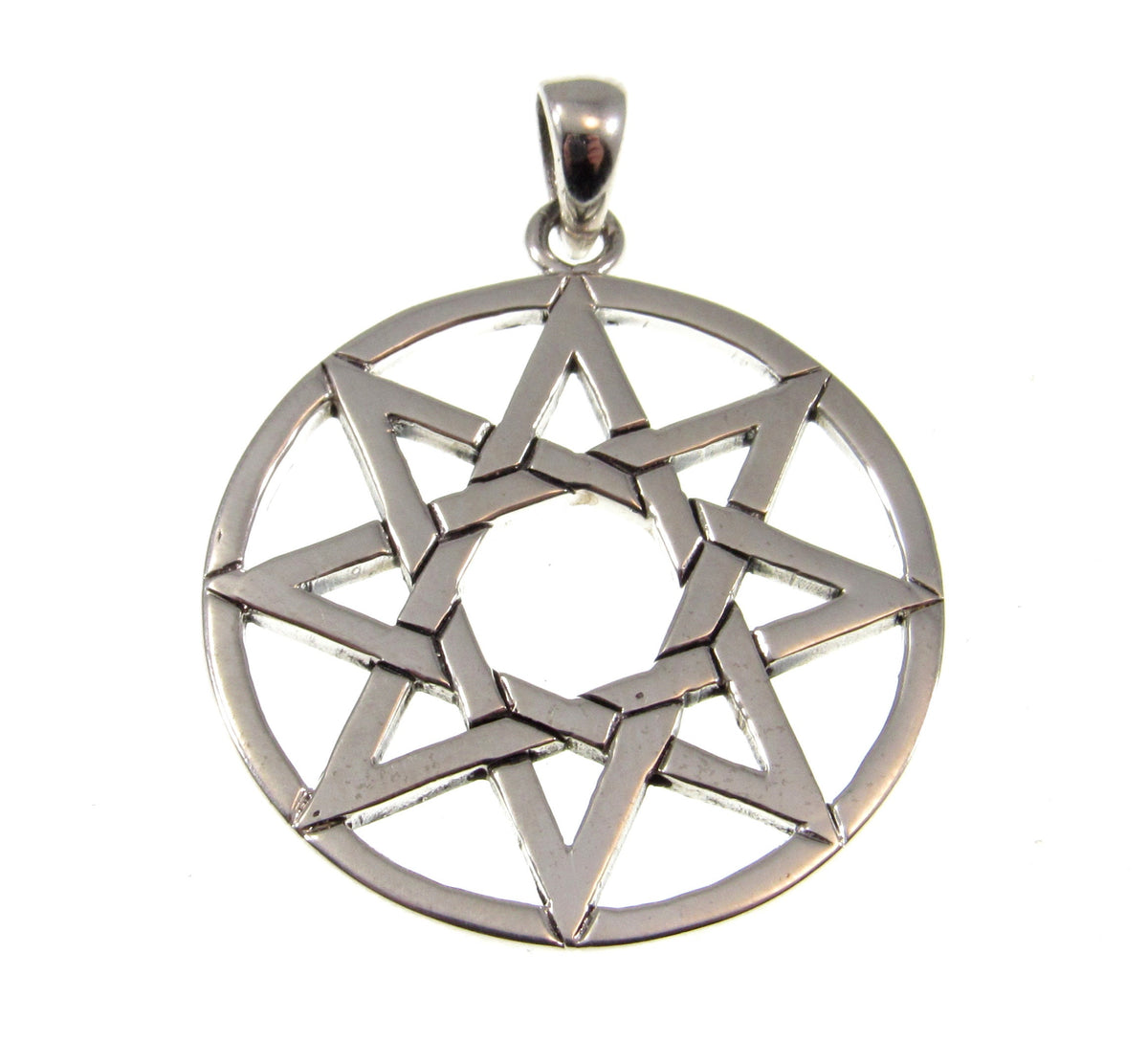 Solid 925 Sterling Silver Octagram 8 Pointed Star Pendant, Eight Point Wicca Pagan Amulet, Chaos Star, Wheel of the Year