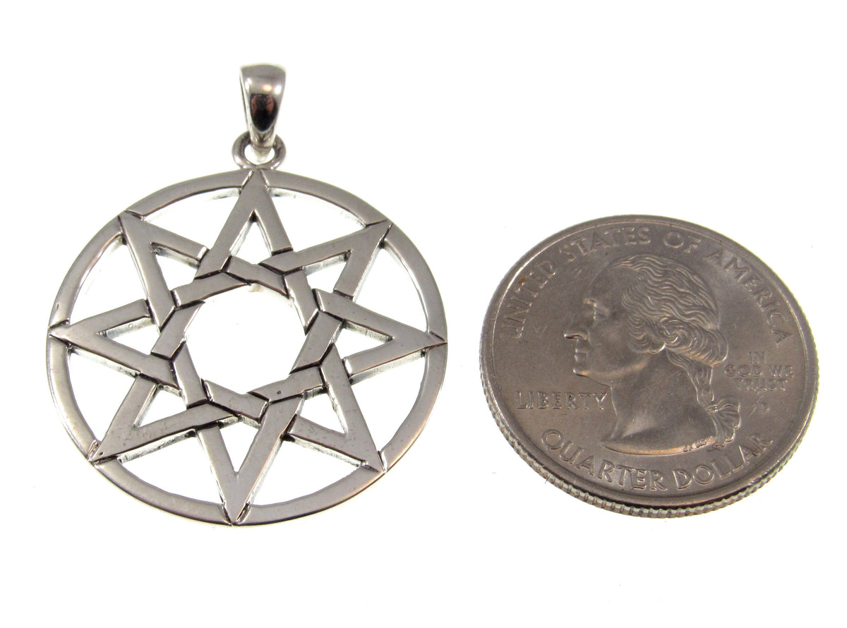 Solid 925 Sterling Silver Octagram 8 Pointed Star Pendant, Eight Point Wicca Pagan Amulet, Chaos Star, Wheel of the Year