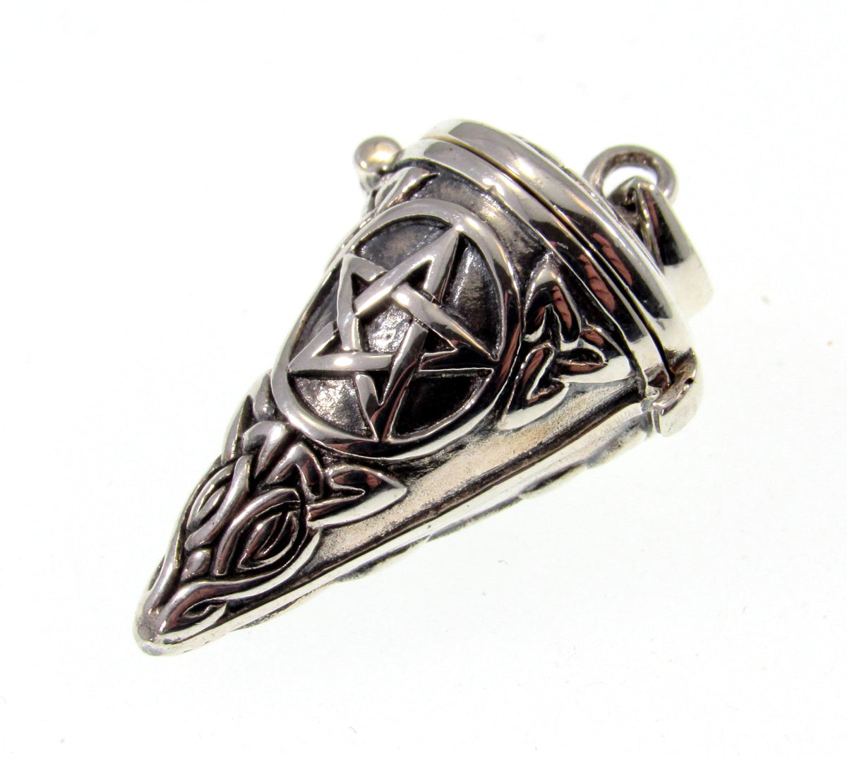 Solid 925 Sterling Silver Pentacle Pendulum, Secret Locket Compartment, Wiccan Pagan Talisman