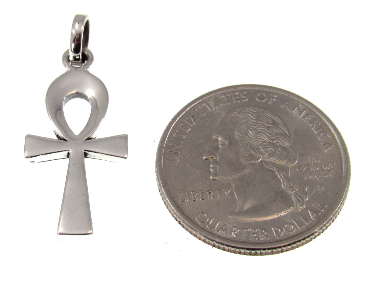 Solid 925 Sterling Silver Small Egyptian Ankh, Crux Ansata Cross, New Age Religious Pendant
