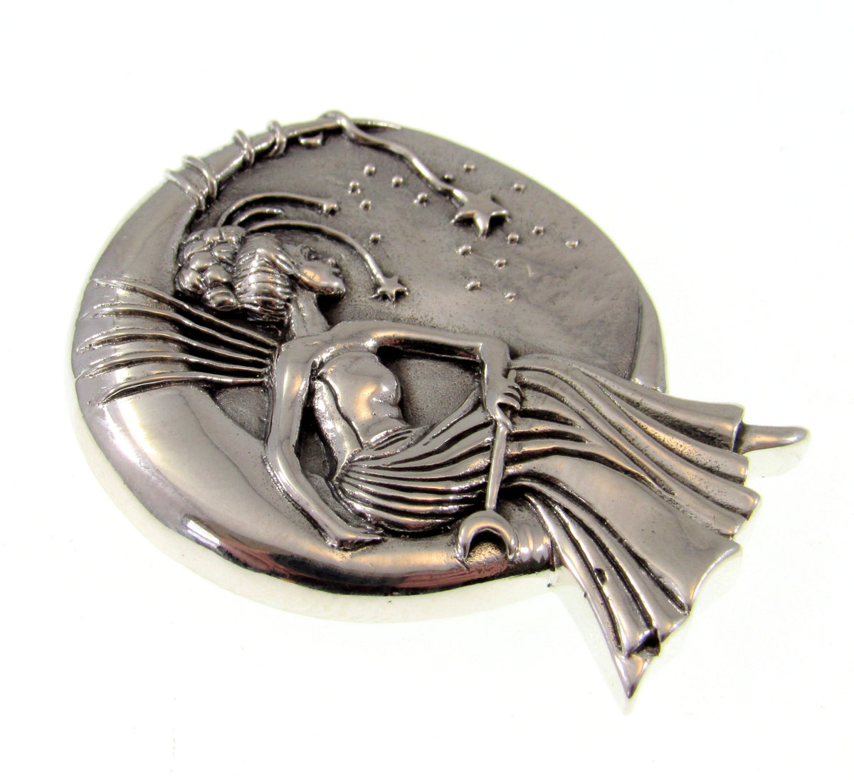 Solid 925 Sterling Silver Moon Fairy Pendant, Art Deco Star Goddess, Celestial Witch Jewelry