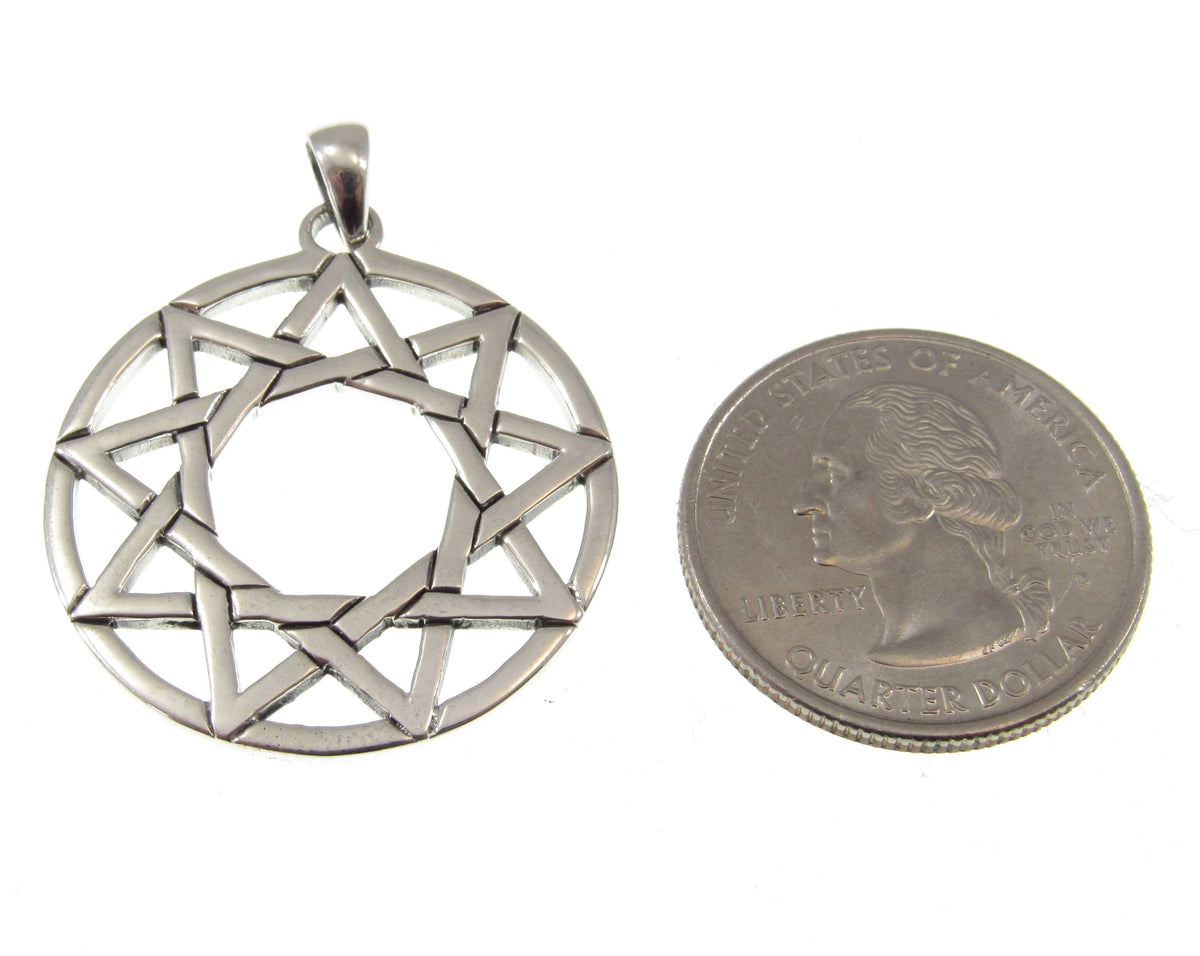 Solid 925 Sterling Silver Enneagram Pendant, Ninefold Star Sacred Geometry Amulet