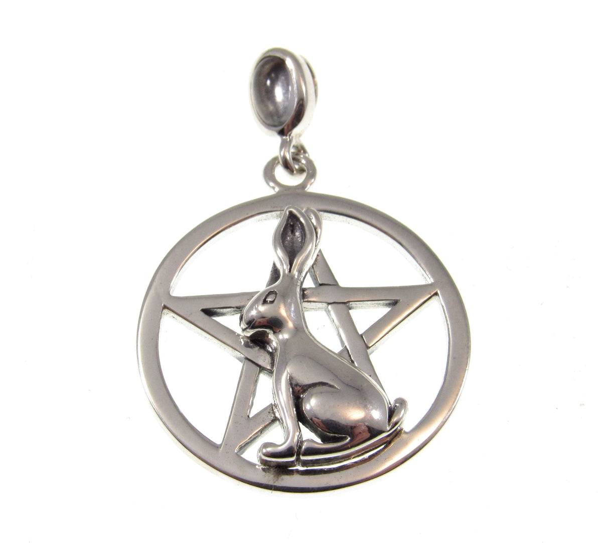 Solid 925 Sterling Silver Rabbit Pentacle Pendant, Pagan Wiccan Ostara Jewelry, Spring Equinox Amulet