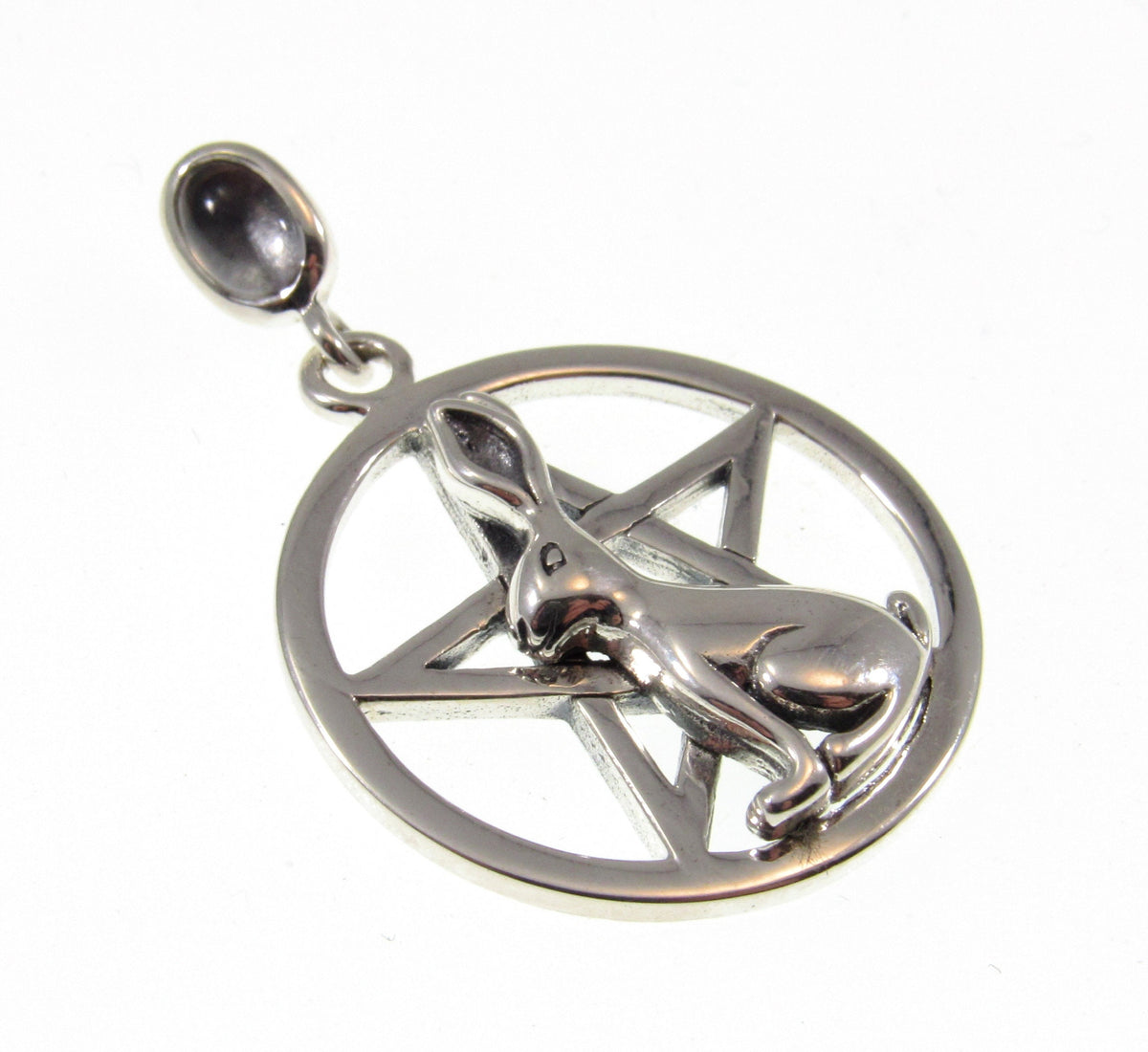 Solid 925 Sterling Silver Rabbit Pentacle Pendant, Pagan Wiccan Ostara Jewelry, Spring Equinox Amulet