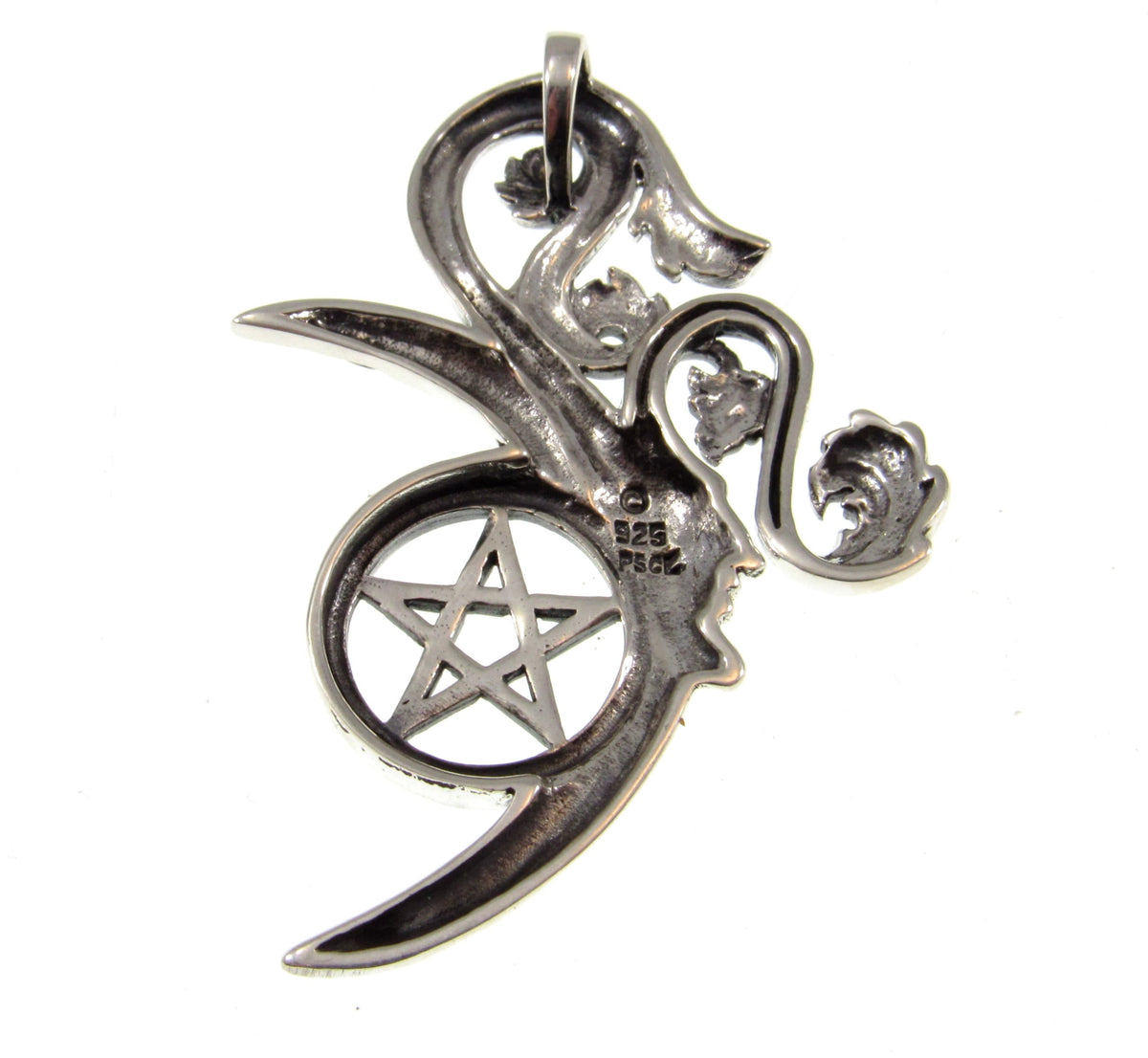 Solid 925 Sterling Silver Green Man Pentacle Pendant, Celtic Talisman, Wiccan Pagan Amulet