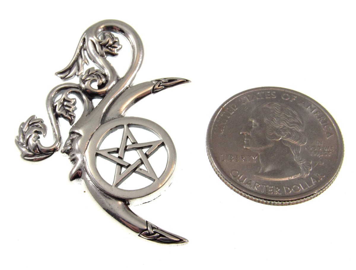 Solid 925 Sterling Silver Green Man Pentacle Pendant, Celtic Talisman, Wiccan Pagan Amulet