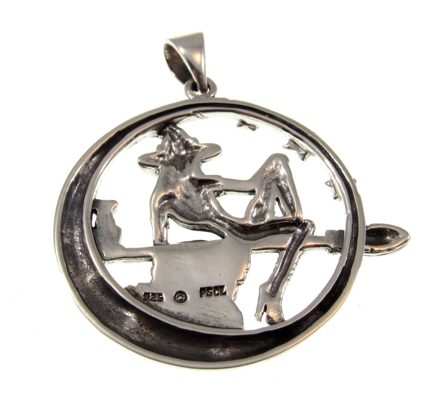 925 Sterling Silver Salem Witch on Broom with Black Cat Pendant – "Love Me Love My Broom"