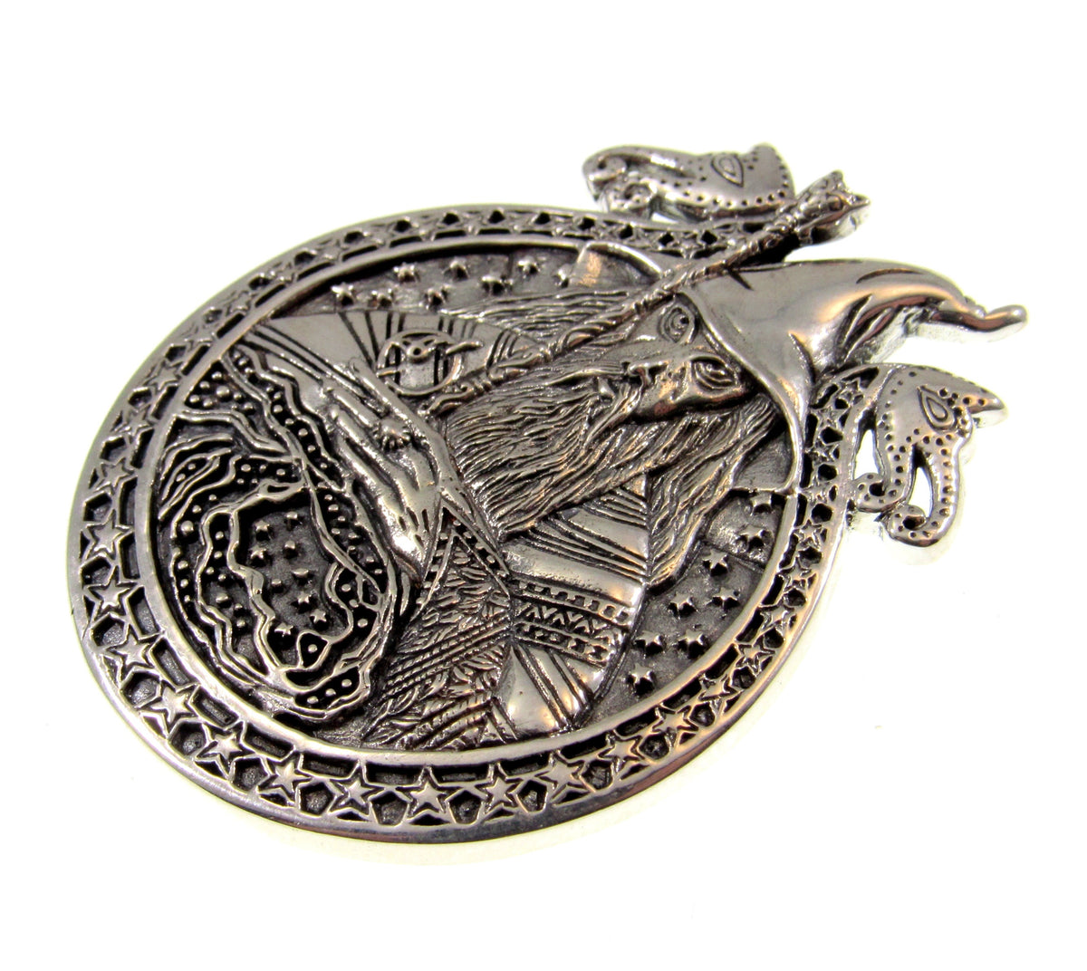 Solid 925 Sterling Silver Wizard Pendant, Arcane Sorcerer Talisman, Magical Mage Amulet