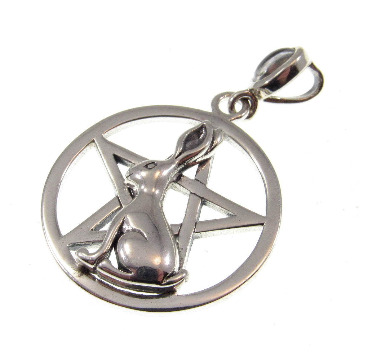 Solid 925 Sterling Silver Rabbit Pentacle Pendant, Pagan Wiccan Ostara Jewelry, Spring Equinox Amulet